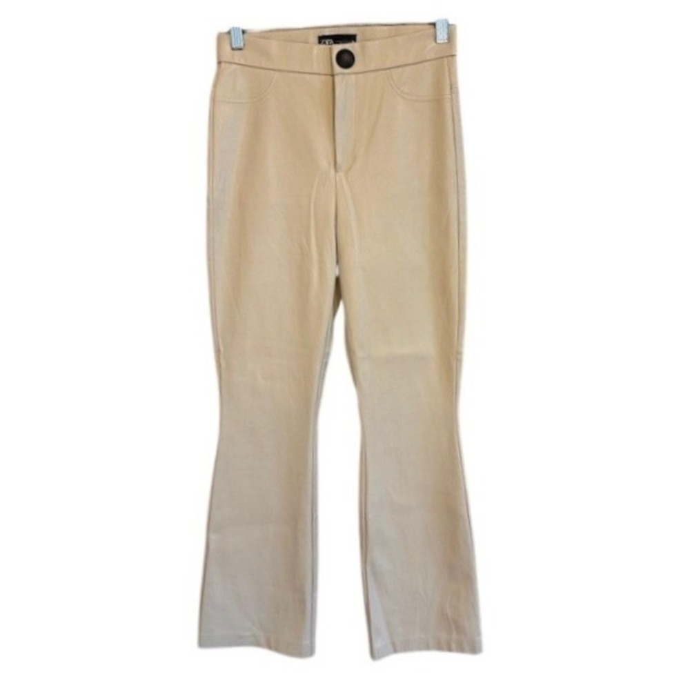 Zara Women's Tan Beige Faux Leather Straight‎ Leg Pants SM